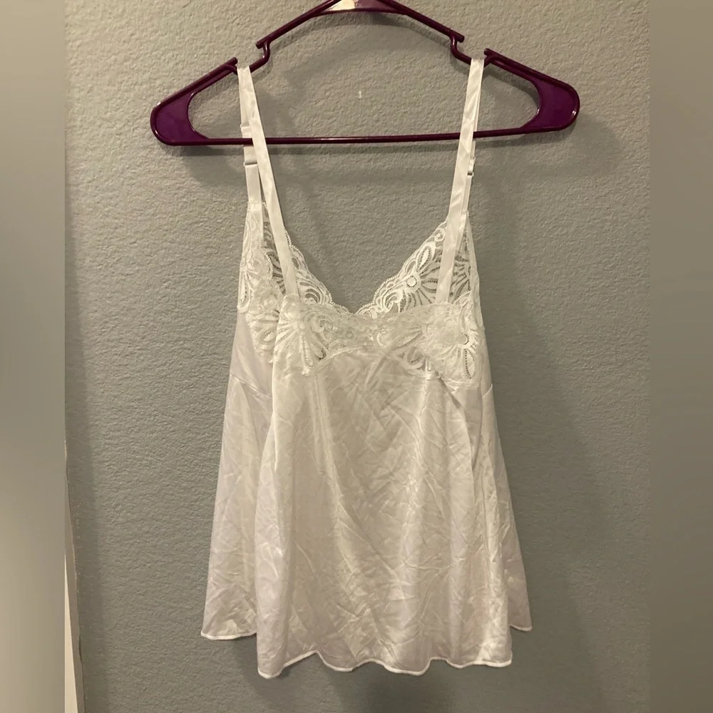 Vintage white Satin Lace Camisole Slip Cami Tank Top Size 36 - Picture 6 of 7